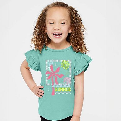 Summer Icons Colorful Puff Print - Flutter Sleeve Graphic T-Shirt