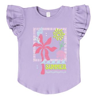 Summer Icons Colorful Puff Print - Flutter Sleeve Graphic T-Shirt