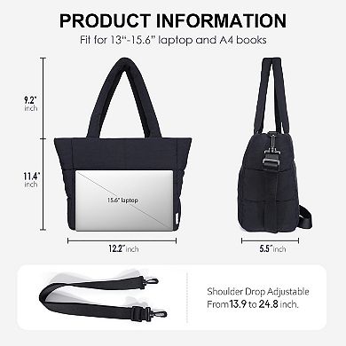 Puffy Quilted Tote Bag Women Lightweight Removable Strap Zippered Travel Work