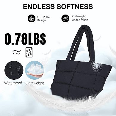 Puffy Quilted Tote Bag Women Lightweight Removable Strap Zippered Travel Work