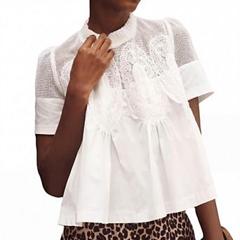 Women Elegant Lace Swing Blouse Babydoll Loose Shirt