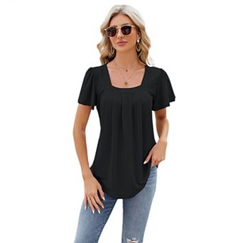 Women's Tunic Tops Loose Fit Short Sleeve Shirts Square Neck Summer Casual Tops