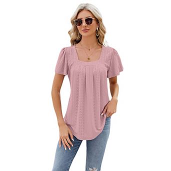 Women's Tunic Tops Loose Fit Short Sleeve Shirts Square Neck Summer Casual Tops