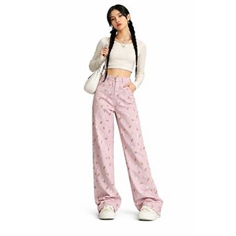 Women Trendy Graphic Wide Leg Jeans