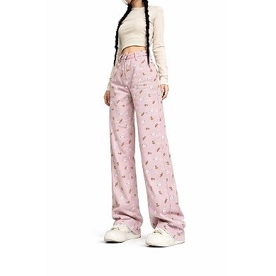 Women Trendy Graphic Wide Leg Jeans