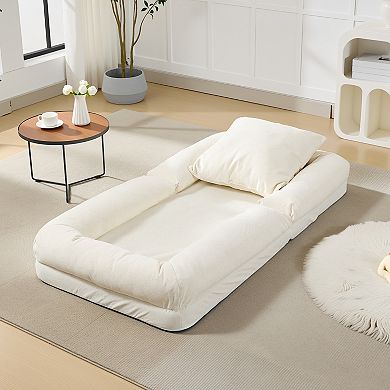 Human Dog Bed, Chenille Upholstered Sofa, 65" Adjustable Lounger w/ Pillows