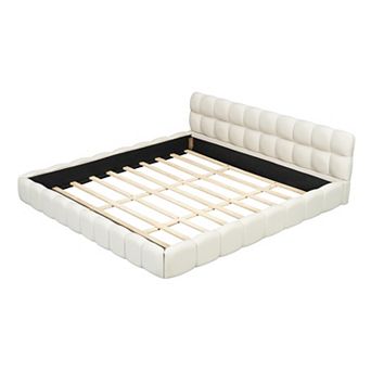 Pnronnc Upholstered Grounded Bed Frame Thick Fabric Low Profile Platform Bed