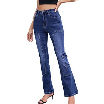 Women Bootcut Jeans Mid High Waisted Stretchy Flare Denim Pants