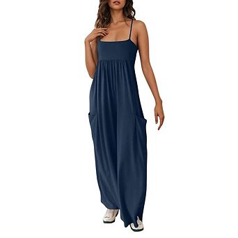 Women's Casual Loose Long Pant Rompers One Piece Sleeveless Wide Leg Overalls Jumpsuits