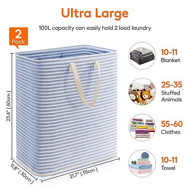 2PC Laundry Basket Collapsible Hamper with Reinforced Handles Freestanding Waterproof Gift Basket