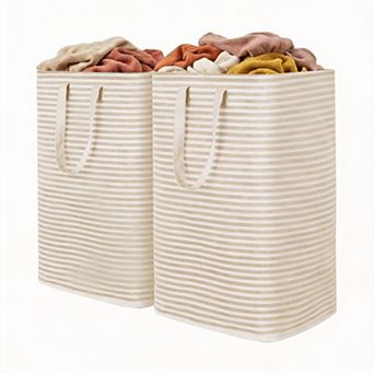 2 pc Laundry Basket Collapsible Hamper with Reinforced Handles Freestanding Waterproof Gift Basket