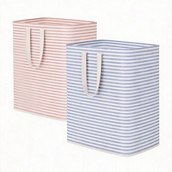 2 pc Laundry Basket Collapsible Hamper with Reinforced Handles Freestanding Waterproof Gift Basket