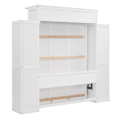 Pnronnc Bookcase Murphy Bed Wall Cabinet Storage Bed with Shelves and LED Lights, Folding Hidden Bed