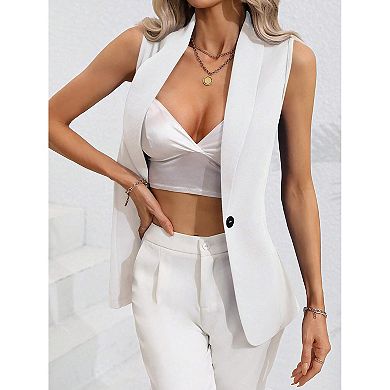 Women Sleeveless Blazer Lightweight Casual Work Office Suit Vest