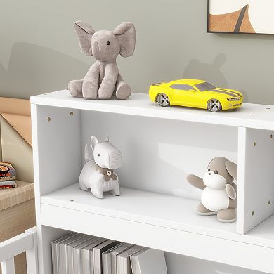 Pnronnc Floor Bed No Slats Montessori Bed with Bedside Bookcase, Shelves, Guardrails