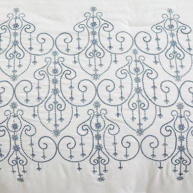 Elegant White & Aqua Embroidered Comforter Set Soft, Modern Floral Bedding