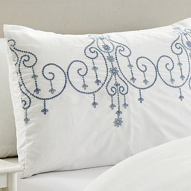 Elegant White & Aqua Embroidered Comforter Set Soft, Modern Floral Bedding