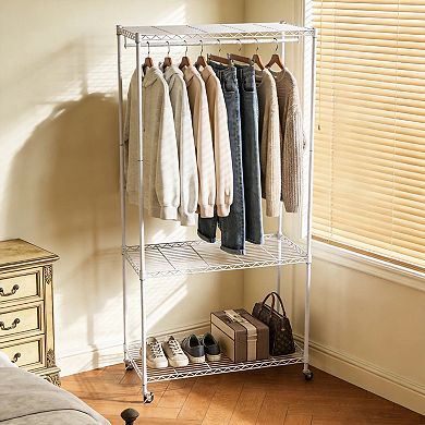 Pnronnc Rectangle Rolling Clothes Rack Closet Organizer Hall Tree Heavy Duty Clothes Hanging Racks