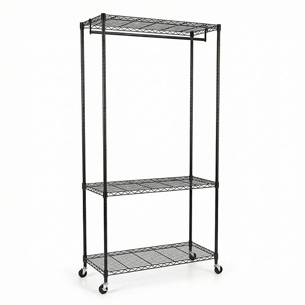 Pnronnc Rectangle Rolling Clothes Rack Closet Organizer Hall Tree Heavy ...
