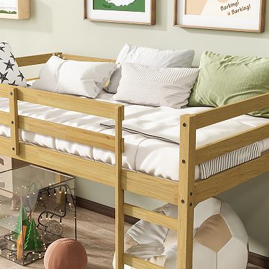 Pnronnc Kids Loft Bed with Ladder, Low Loft Bed Frame