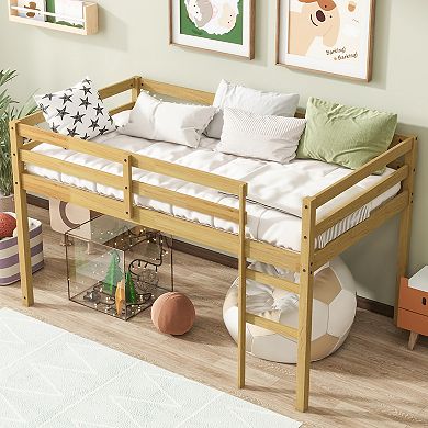 Pnronnc Kids Loft Bed with Ladder, Low Loft Bed Frame