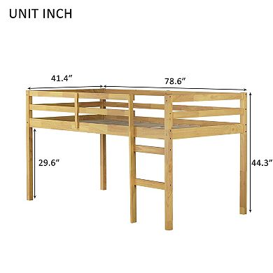 Pnronnc Kids Loft Bed with Ladder, Low Loft Bed Frame