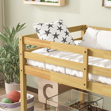 Pnronnc Kids Loft Bed with Ladder, Low Loft Bed Frame