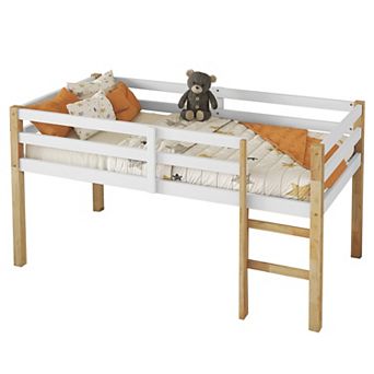 Pnronnc Kids Loft Bed with Ladder, Low Loft Bed Frame