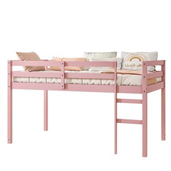 Pnronnc Kids Loft Bed with Ladder, Low Loft Bed Frame