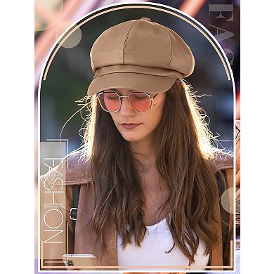 Women's PU Leather Newsboy Cap 8 Panel Vintage Beret