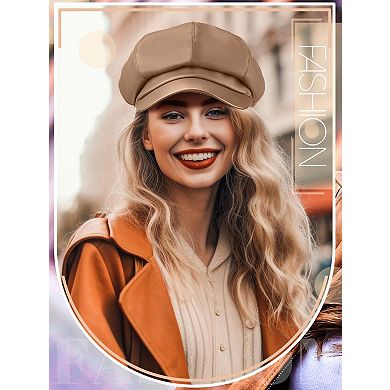 Women's PU Leather Newsboy Cap 8 Panel Vintage Beret
