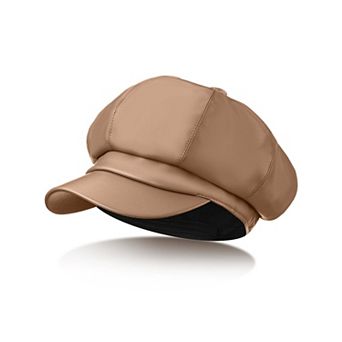Women's PU Leather Newsboy Cap 8 Panel Vintage Beret