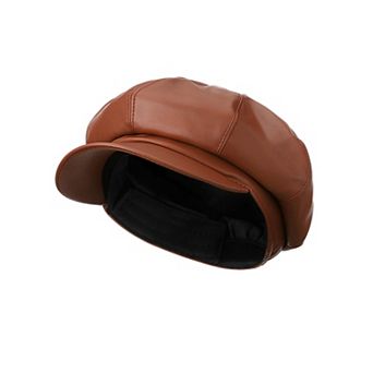 Women's PU Leather Newsboy Cap 8 Panel Vintage Beret