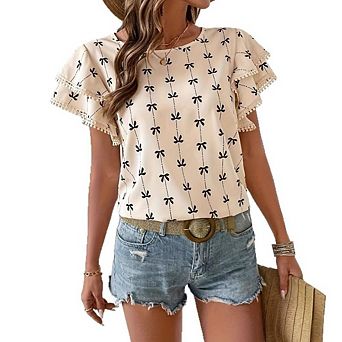 Womens Ruffle Sleeve Blouse Elegant Cute Short Sleeve Top