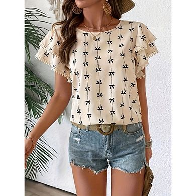 Womens Ruffle Sleeve Blouse Elegant Cute Short Sleeve Top