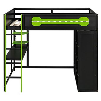 Pnronnc 3-in-1 Gaming Loft Frame Platform Bed with Desk, Open Wardrobe and RGB Light, Full Size