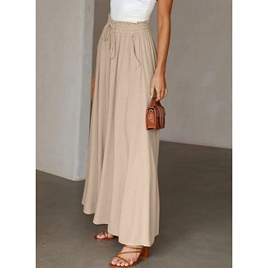 Pants for Women Casual Elastic Waist Flowy Wide Leg Pants with Pockets