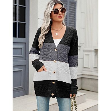 Zeagoo Women's Chunky Cable Knit Cardigans Button Down Open Front Outerwear with Pockets