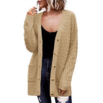 Zeagoo Women's Chunky Cable Knit Cardigans Button Down Open Front Outerwear with Pockets