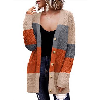 Zeagoo Women's Chunky Cable Knit Cardigans Button Down Open Front Outerwear with Pockets