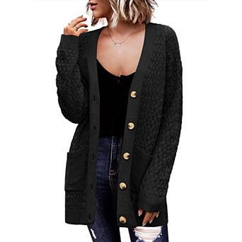 Zeagoo Women's Chunky Cable Knit Cardigans Button Down Open Front Outerwear with Pockets