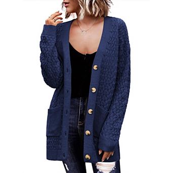 Zeagoo Women's Chunky Cable Knit Cardigans Button Down Open Front Outerwear with Pockets