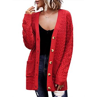 Zeagoo Women's Chunky Cable Knit Cardigans Button Down Open Front Outerwear with Pockets
