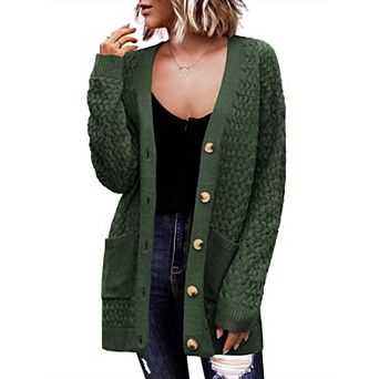 Zeagoo Women's Chunky Cable Knit Cardigans Button Down Open Front Outerwear with Pockets