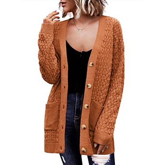 Zeagoo Women's Chunky Cable Knit Cardigans Button Down Open Front Outerwear with Pockets