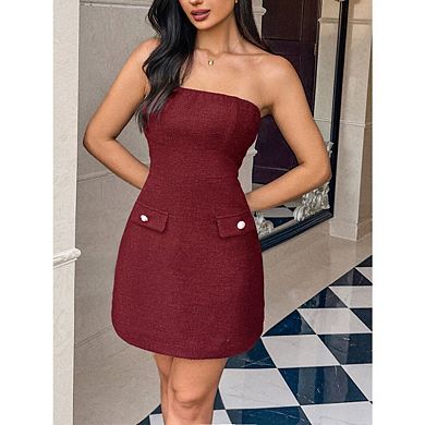 Women's Cute A Line Mini Dresses Strapless Tube Top Sleeveless Bodycon Dresses