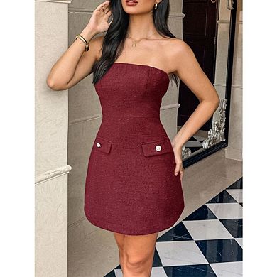 Women's Cute A Line Mini Dresses Strapless Tube Top Sleeveless Bodycon Dresses