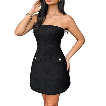 Women's Cute A Line Mini Dresses Strapless Tube Top Sleeveless Bodycon Dresses