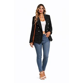 Women Casual Plaid Blazer Jacket