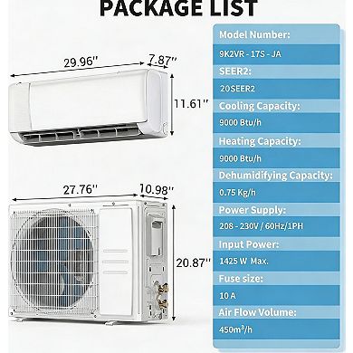 ANIXOL 9000 BTU High Efficiency Mini Split Air Conditioner and Heat Pump